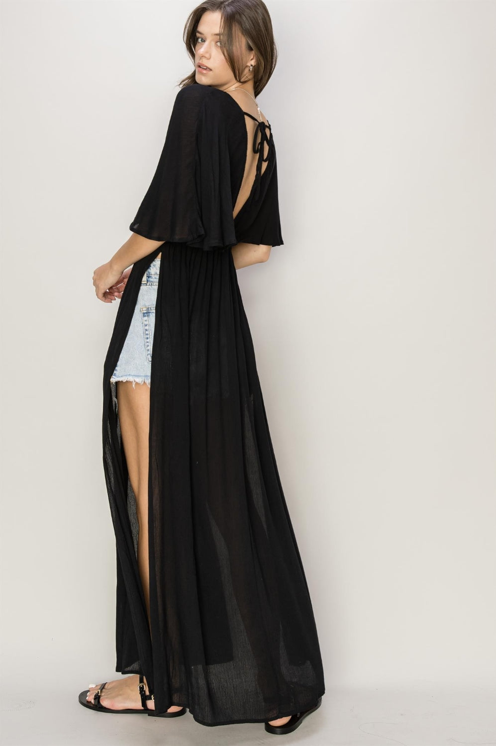 HYFVE Tie Back Maxi Split Cover Up Dress Trendsi
