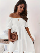 Full Size Ruffled Off-Shoulder Short Sleeve Dress Trendsi