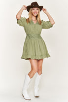 Eyelet detail 3/4 sleeve short dress JBJ1091 Jade By Jane