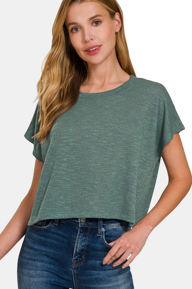 Zenana Round Neck Short Sleeve Crop T-Shirt Trendsi