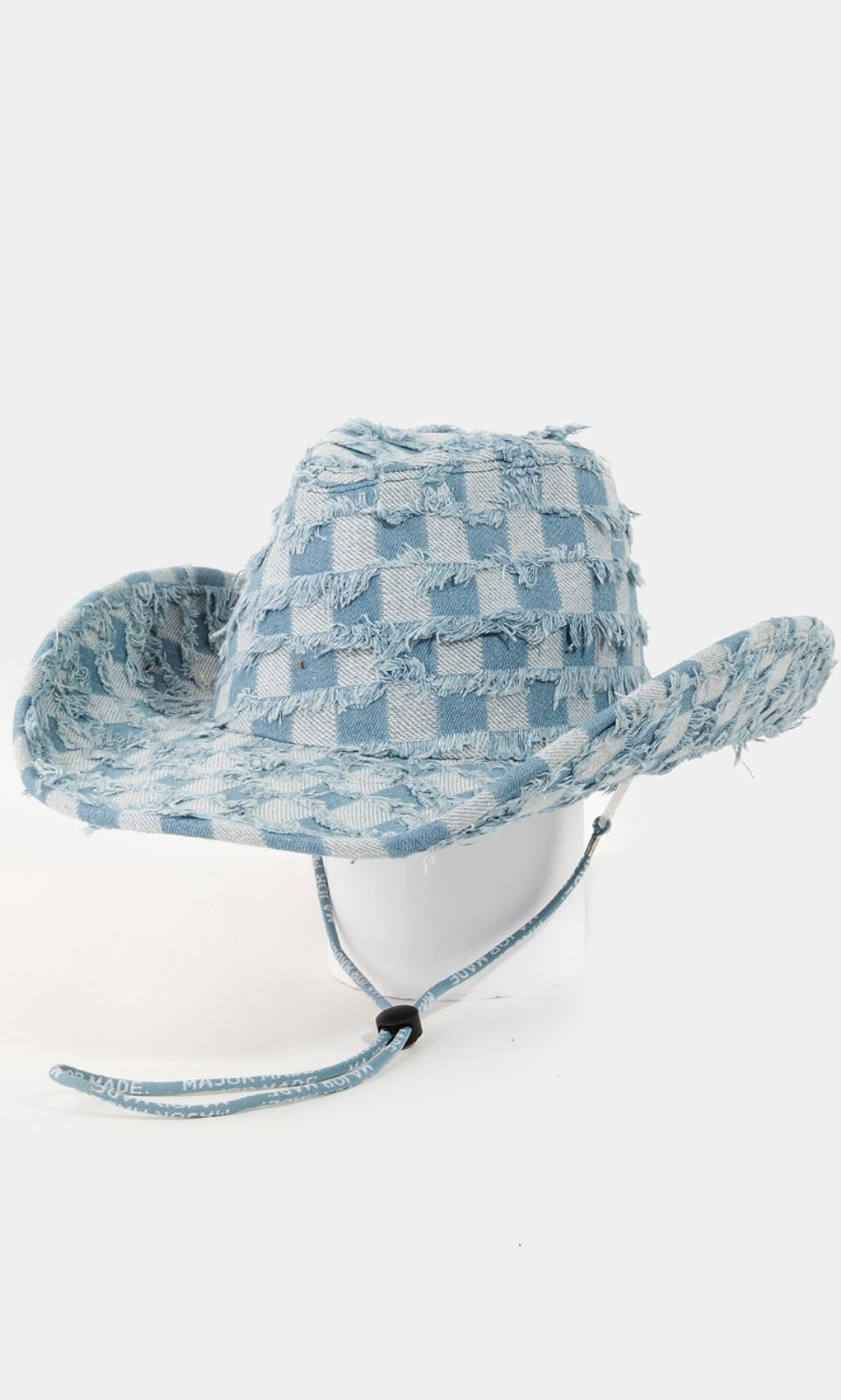 Fame Checkered Fringe Denim Cowboy Hat Trendsi