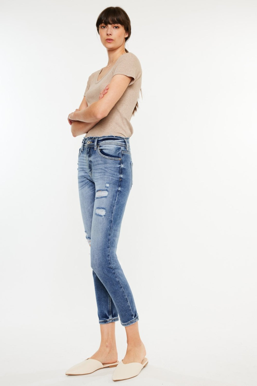 Kancan High Rise Distressed Mom Jeans Trendsi