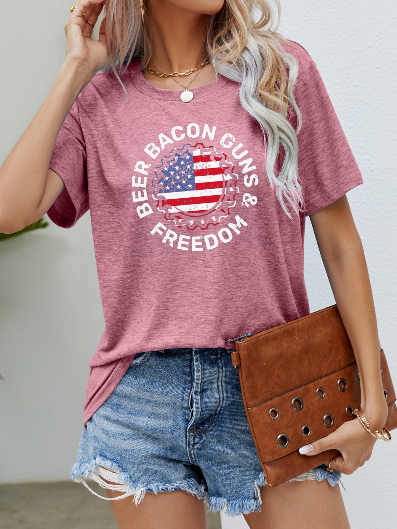 BEER BACON GUNS & FREEDOM US Flag Graphic Tee Trendsi