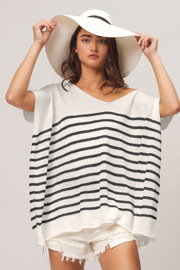 BiBi V Neck Striped Short Sleeve Top BiBi