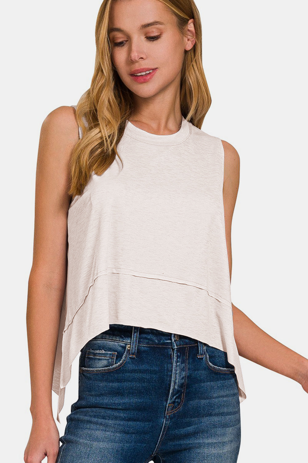 Zenana Slit High-Low Round Neck Tank Trendsi