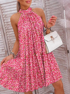 Printed Mock Neck Sleeveless Dress Trendsi