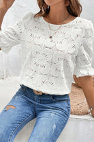 Round Neck Flounce Sleeve Blouse Trendsi