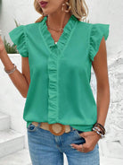 Ruffled V-Neck Cap Sleeve Blouse Trendsi