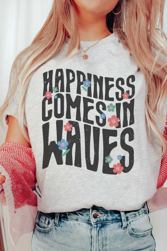 HAPPINESS COMES IN WAVES Graphic Tee A. BLUSH CO.