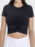 Ruched Round Neck Short Sleeve Active T-Shirt Trendsi