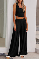 Scoop Neck Top and Wide Leg Pants Set Trendsi