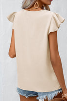 Ruffled V-Neck Cap Sleeve Blouse Trendsi