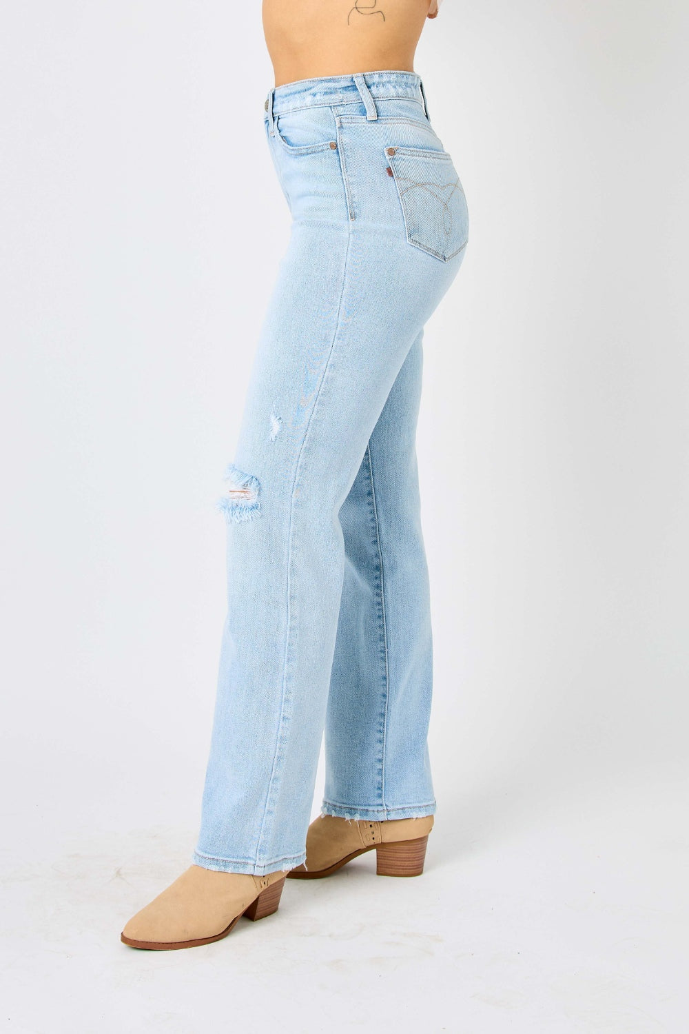 Judy Blue Full Size High Waist Distressed Straight Jeans Trendsi