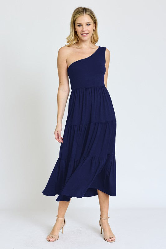 One Shoulder Ruffle Midi Dress EG fashion