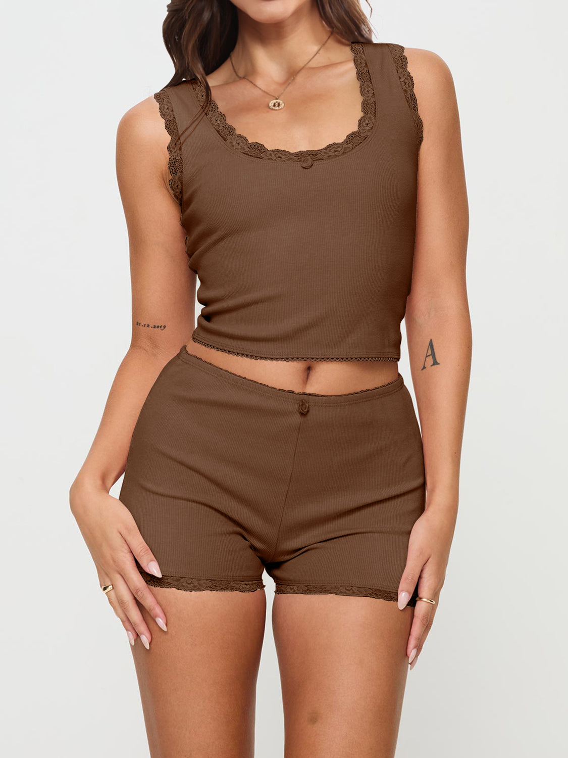 Scoop Neck Wide Strap Top and Shorts Set Trendsi