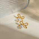 Stainless Steel Bow Pearl Earrings Casual Chic Botique