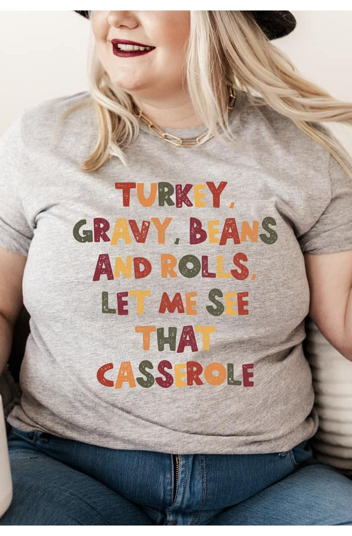 Turkey, gravy, beans and rolls graphic tee Gabreila Wholesale
