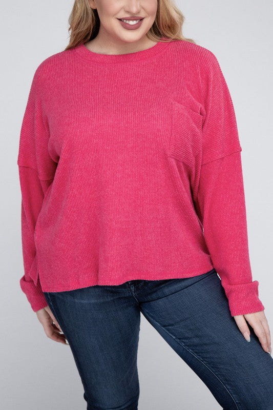 Plus Ribbed Brushed Melange Hacci Sweater ZENANA