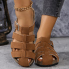 Suede Round Toe Woven Sandals Trendsi