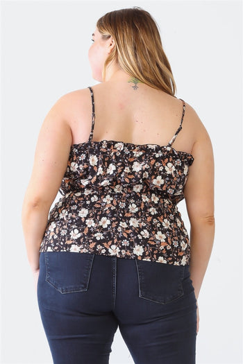 Zenobia Plus Size Frill Floral Square Neck Cami Zenobia