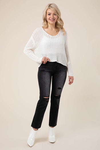 Variegated rib V neck sweater Lilou