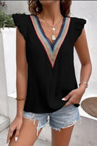 Full Size Ruffled V-Neck Cap Sleeve Blouse Trendsi