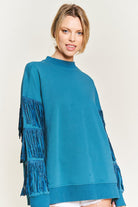 Silver studded fringe sleeve top JJT5009 Jade By Jane