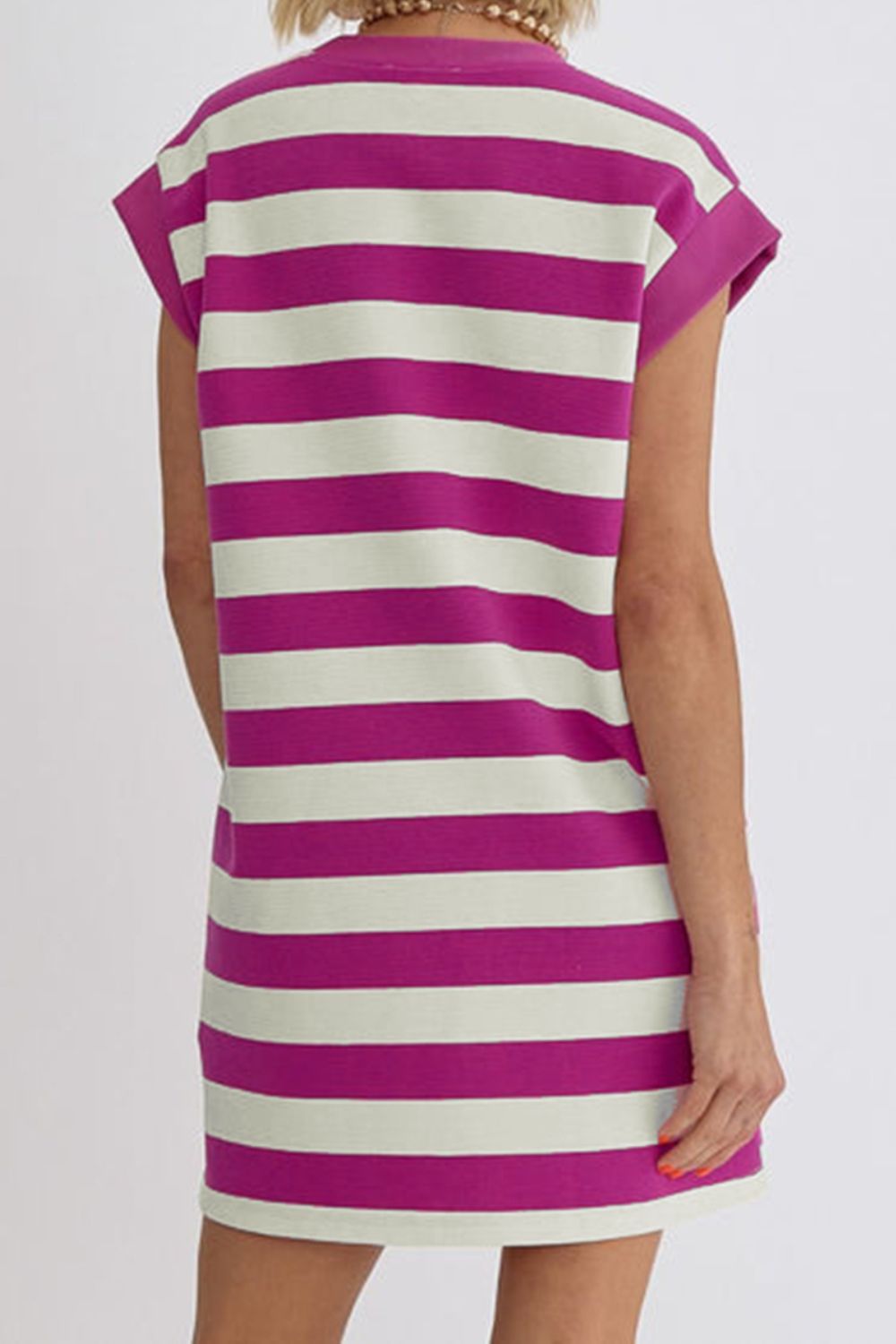 Striped Round Neck Cap Sleeve Dress Trendsi