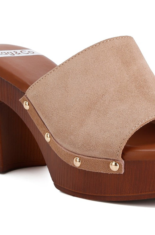 Cartera Suede High Block Heel Mules Rag Company