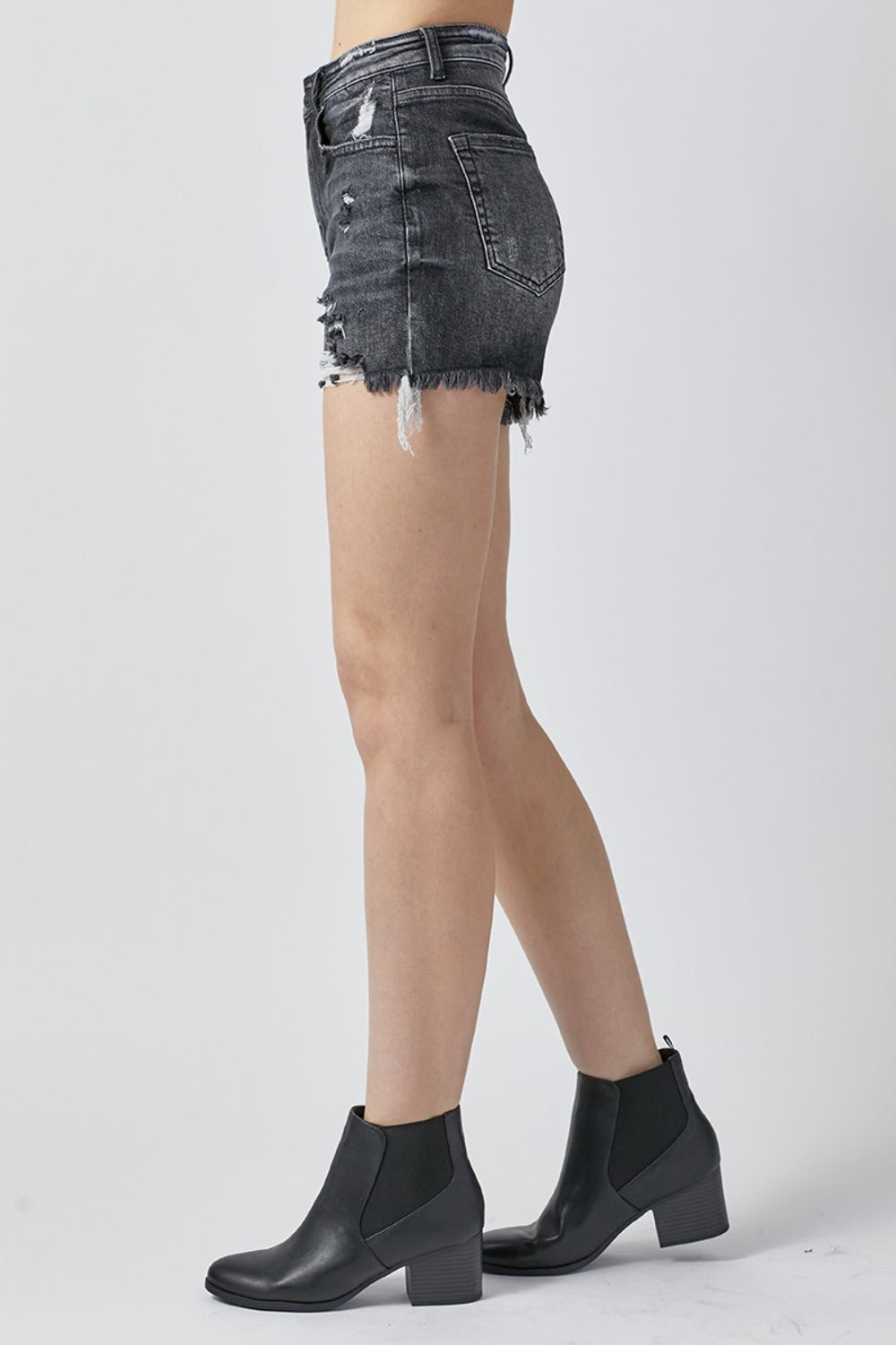 RISEN Full Size High Rise Distressed Denim Shorts Trendsi