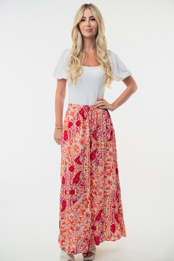 White Birch Full Size High Waisted Floral Woven Skirt Trendsi