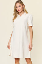 Double Take Full Size Texture Collared Neck Short Sleeve Dress Trendsi