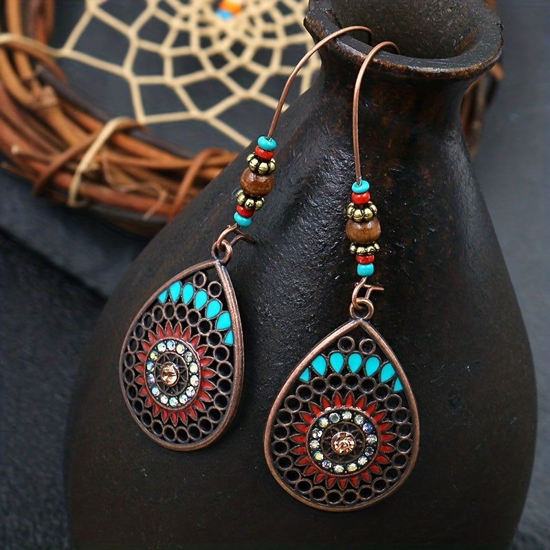 Oil Drip Beaded Teardrop Earrings