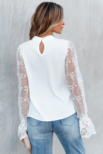 Mock Neck Flounce Sleeve Blouse Trendsi