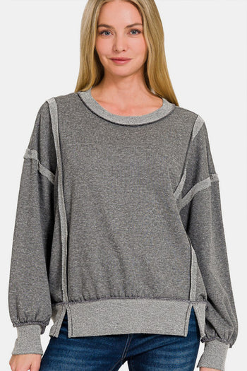 Zenana Washed Exposed-Seam Sweatshirt Trendsi