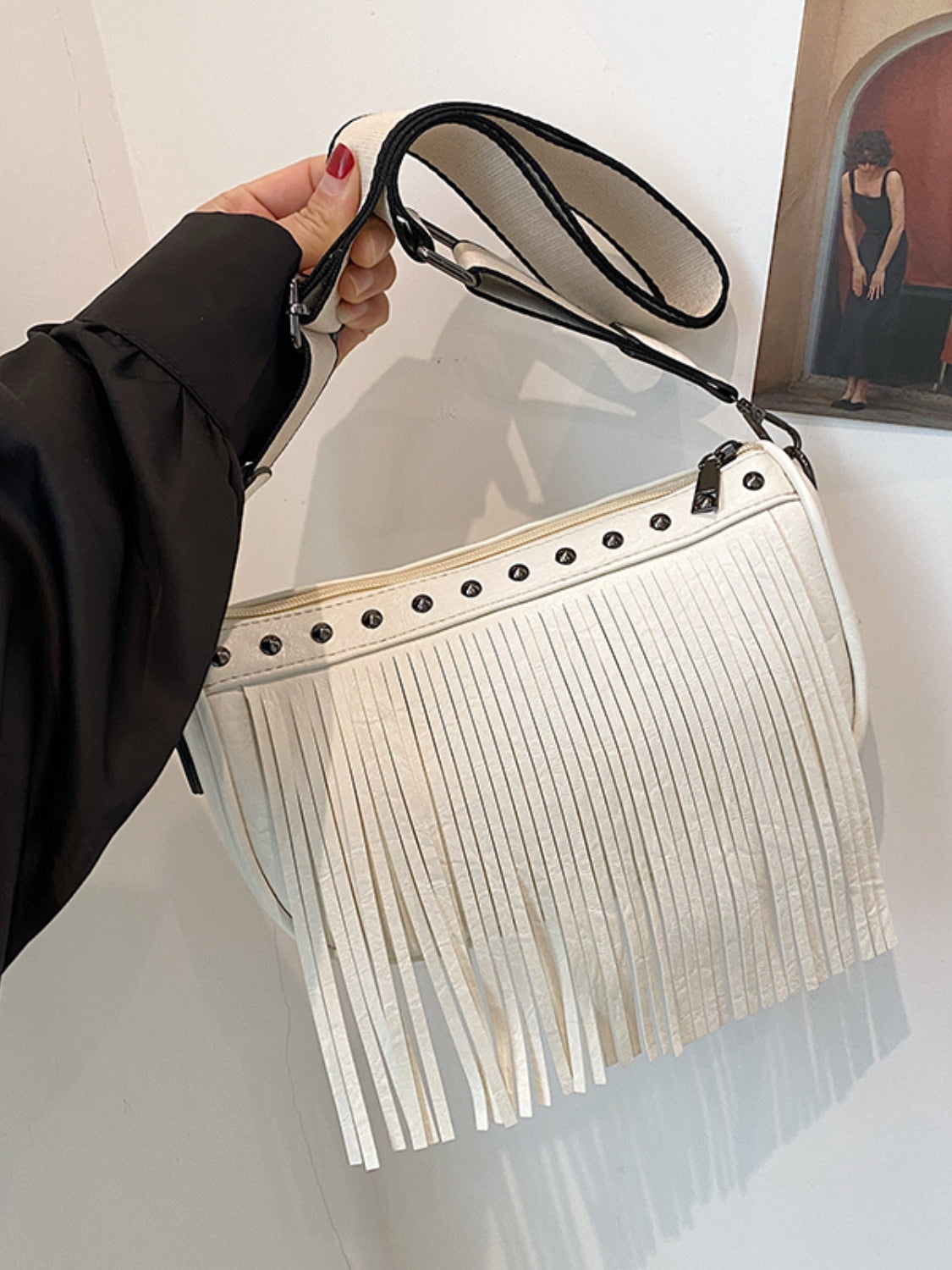 PU Leather Fringe Studded Crossbody Bag Trendsi