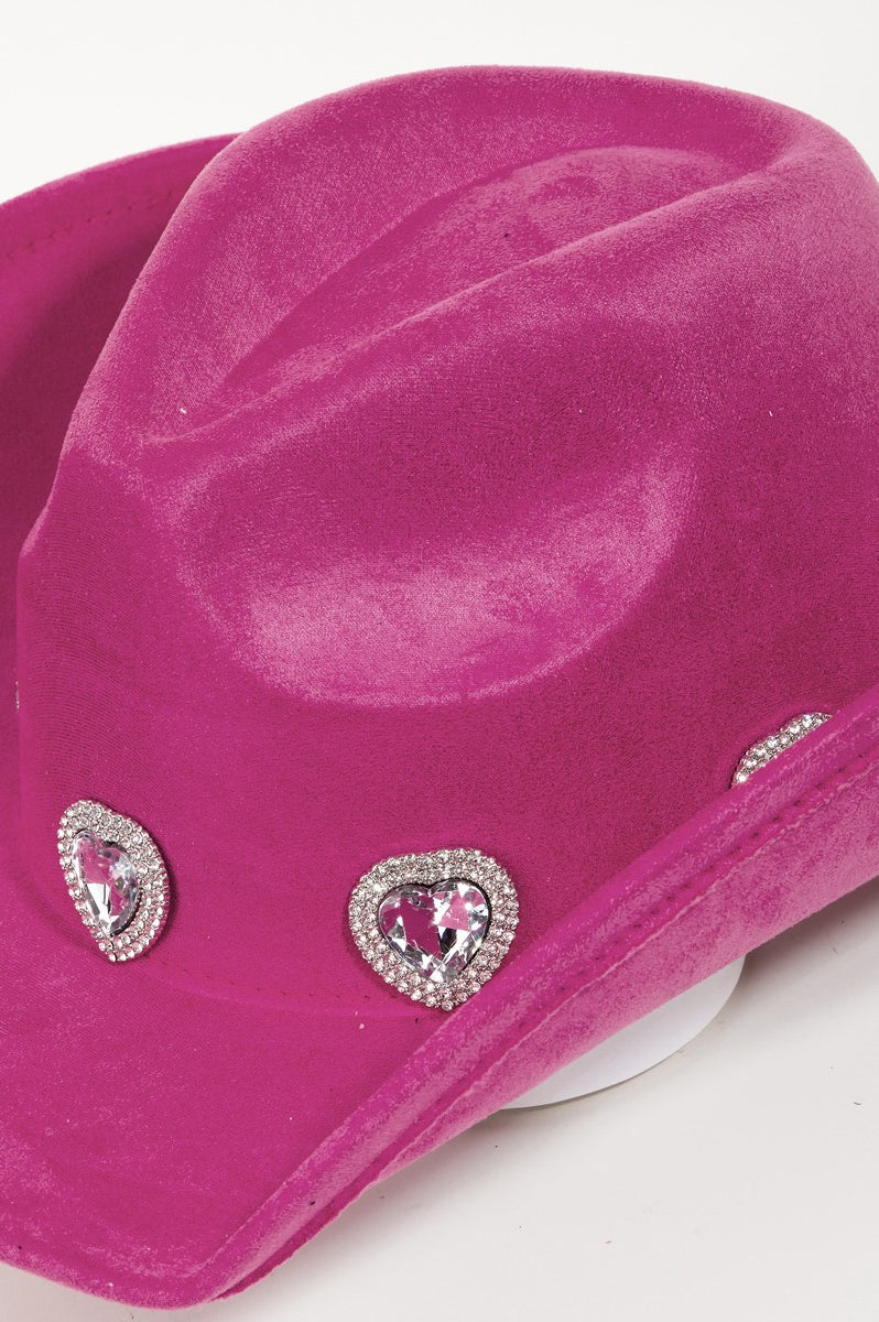 Fame Rhinestone Pave Heart Cowboy Hat Trendsi