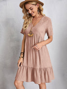 Full Size V-Neck Short Sleeve Dress Trendsi