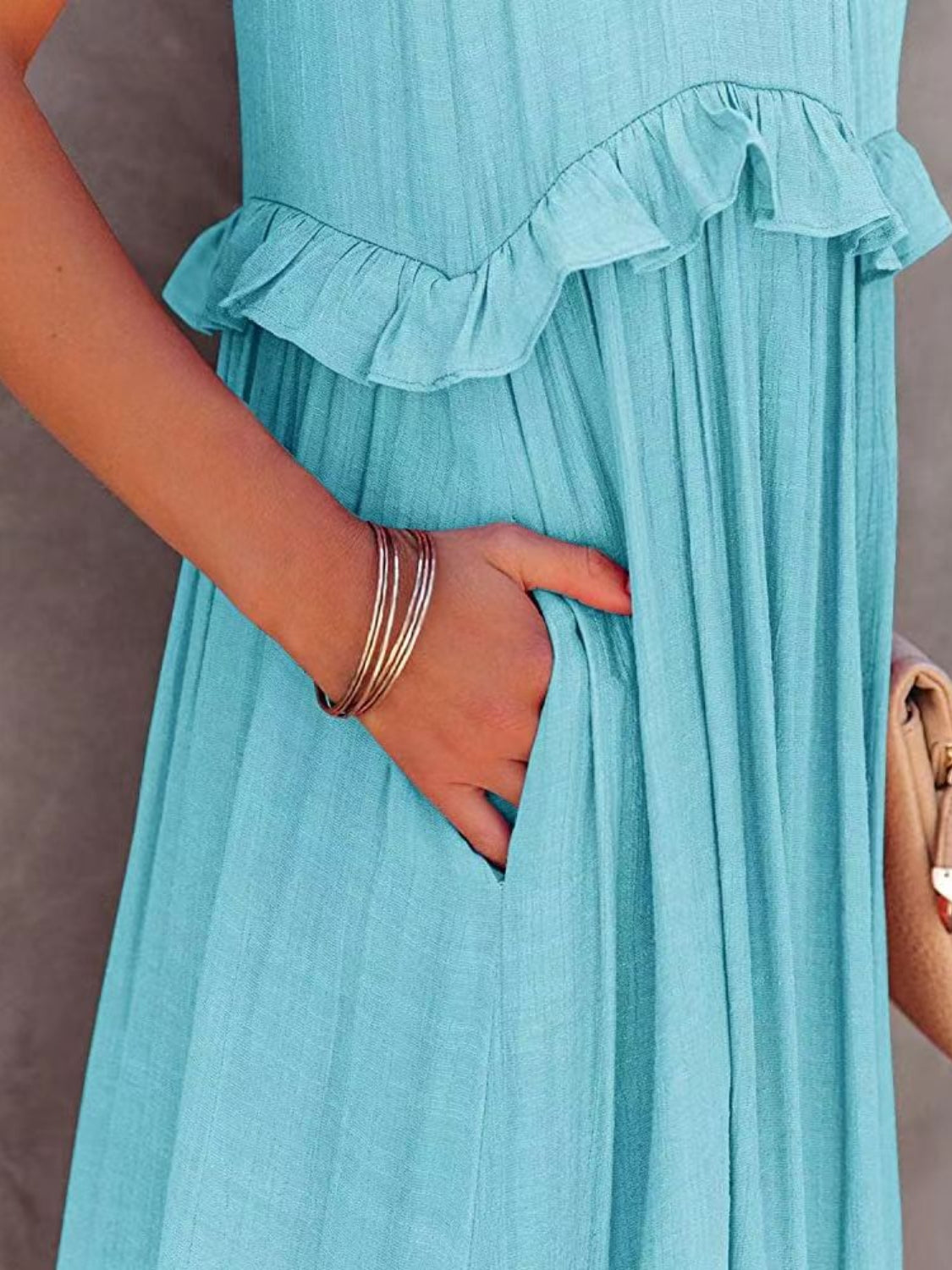 Ruffled Sleeveless Maxi Dress with Pockets Trendsi