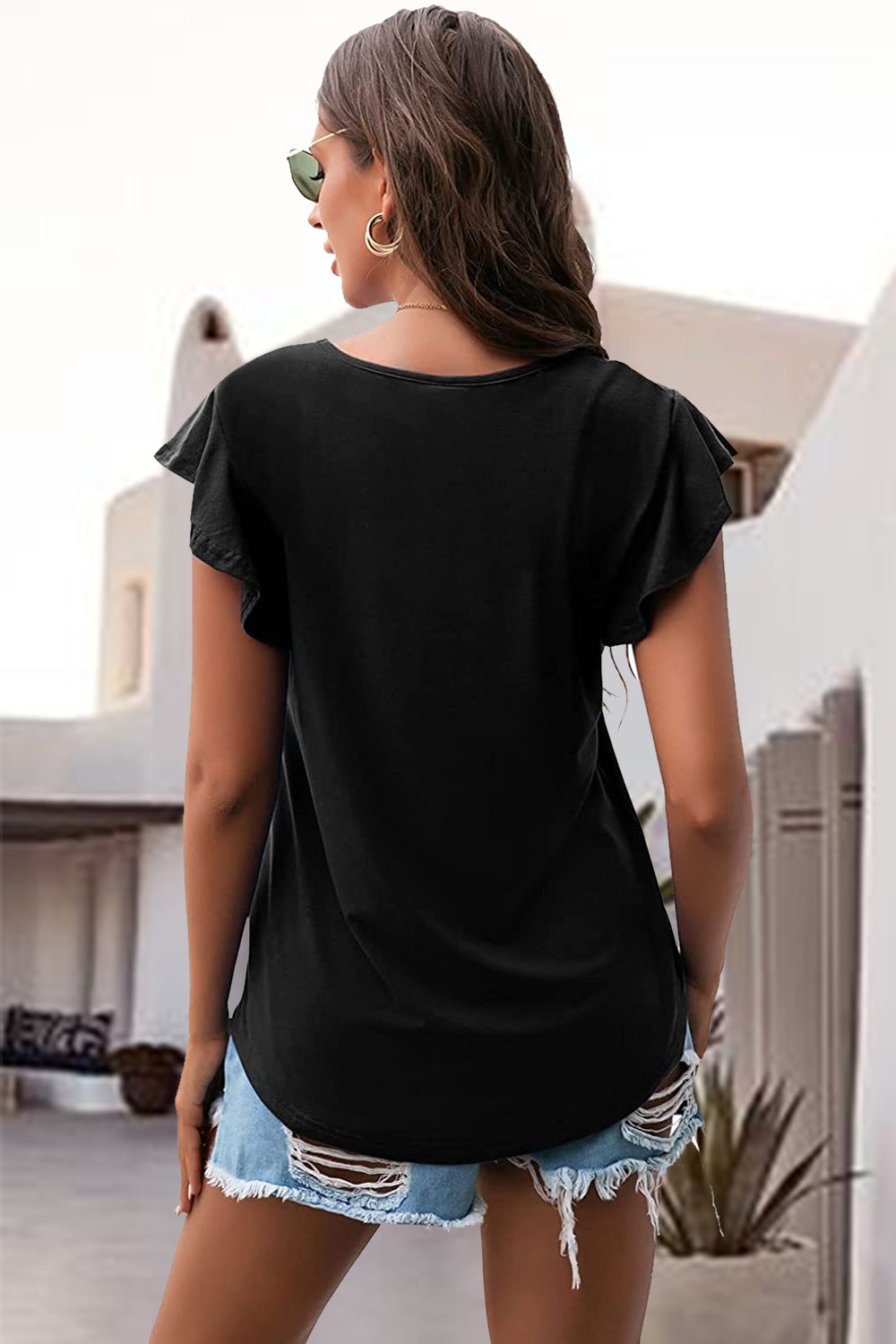 Ruffled Round Neck Cap Sleeve Blouse Trendsi