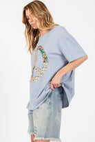 SAGE + FIG Peace Sign Round Neck Half Sleeve T-Shirt Trendsi