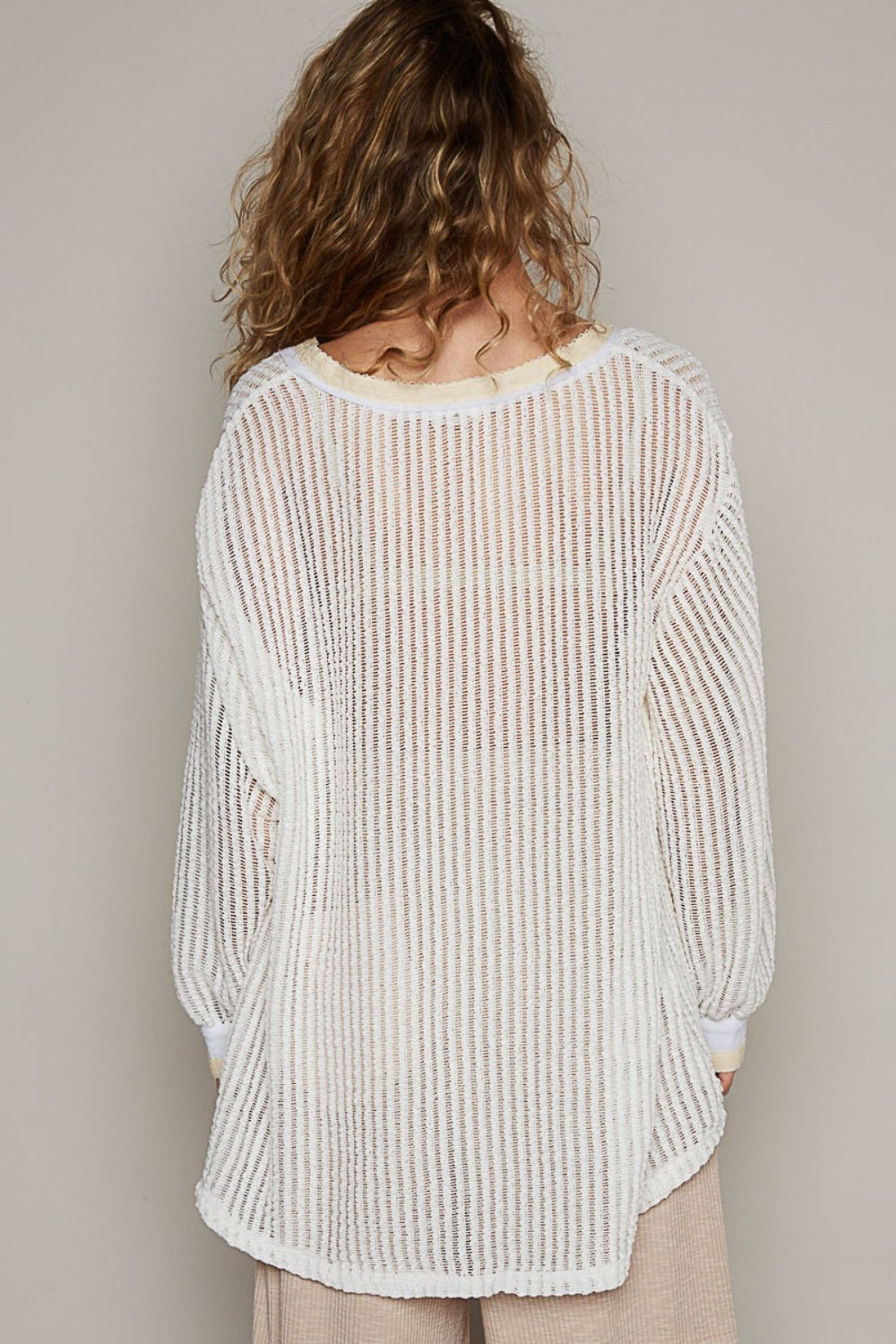 POL V-Neck Long Sleeve Crochet Top Trendsi