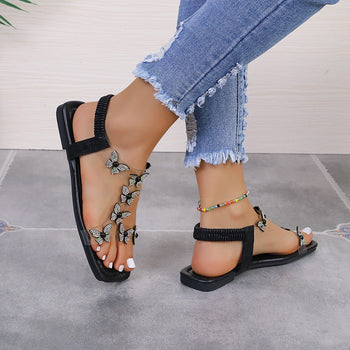 Rhinestone Butterfly Flat Sandals Trendsi