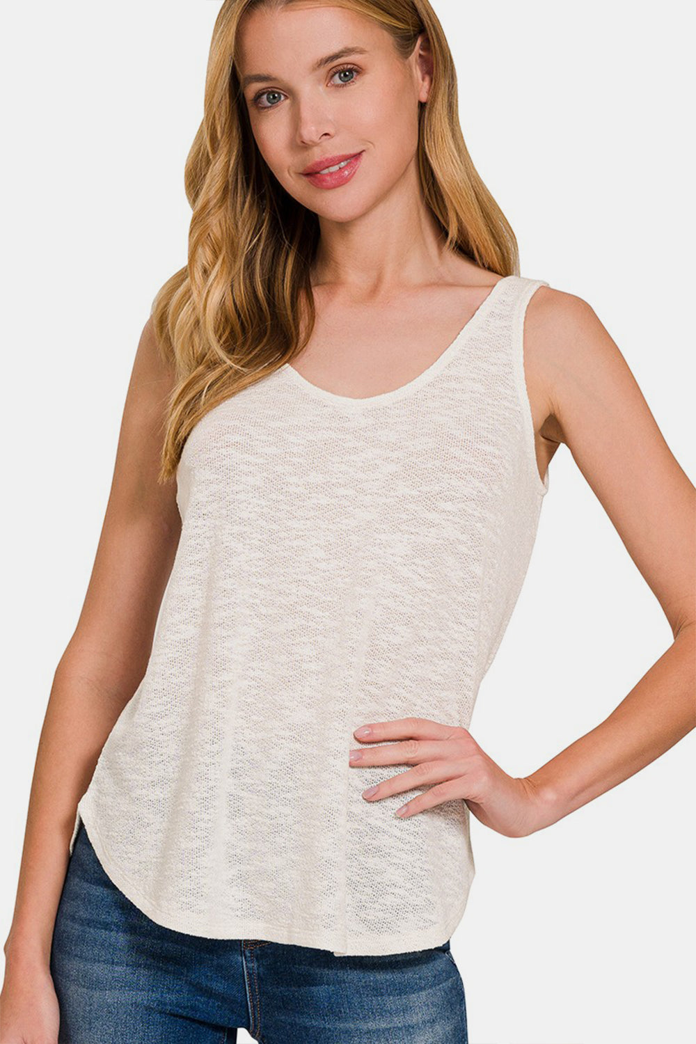 Zenana Curved Hem Round Neck Tank Trendsi