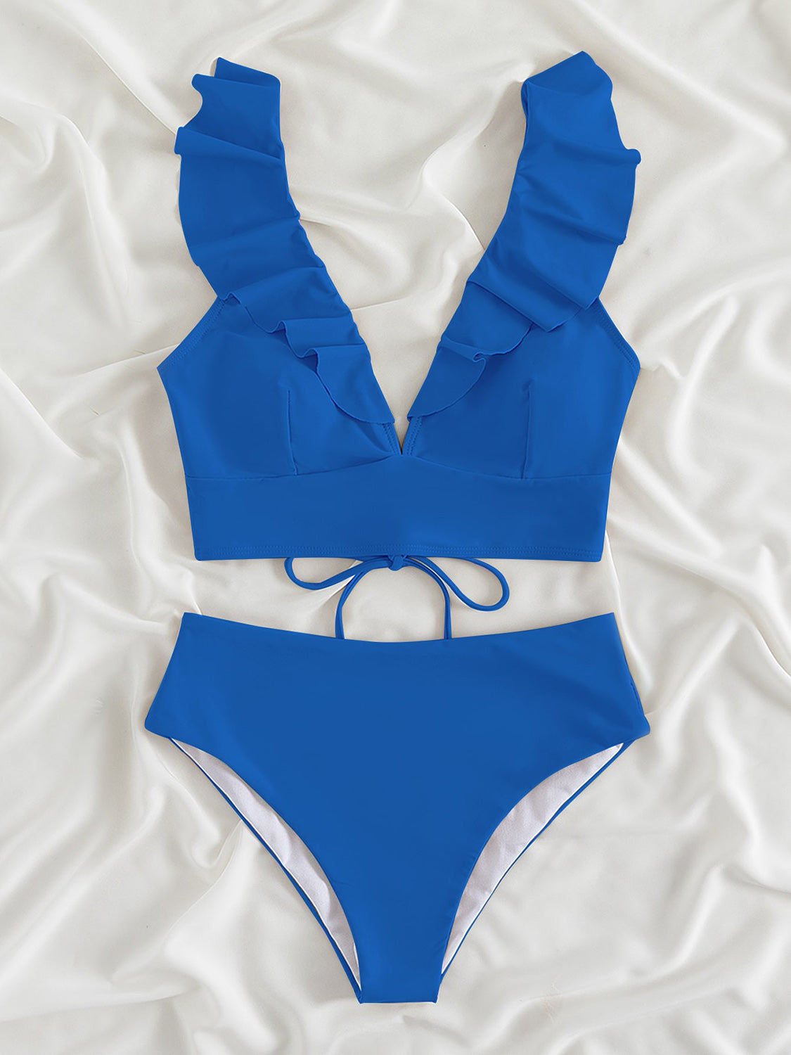 Ruffled V-Neck Sleeveless Two-Piece Swim Set Trendsi