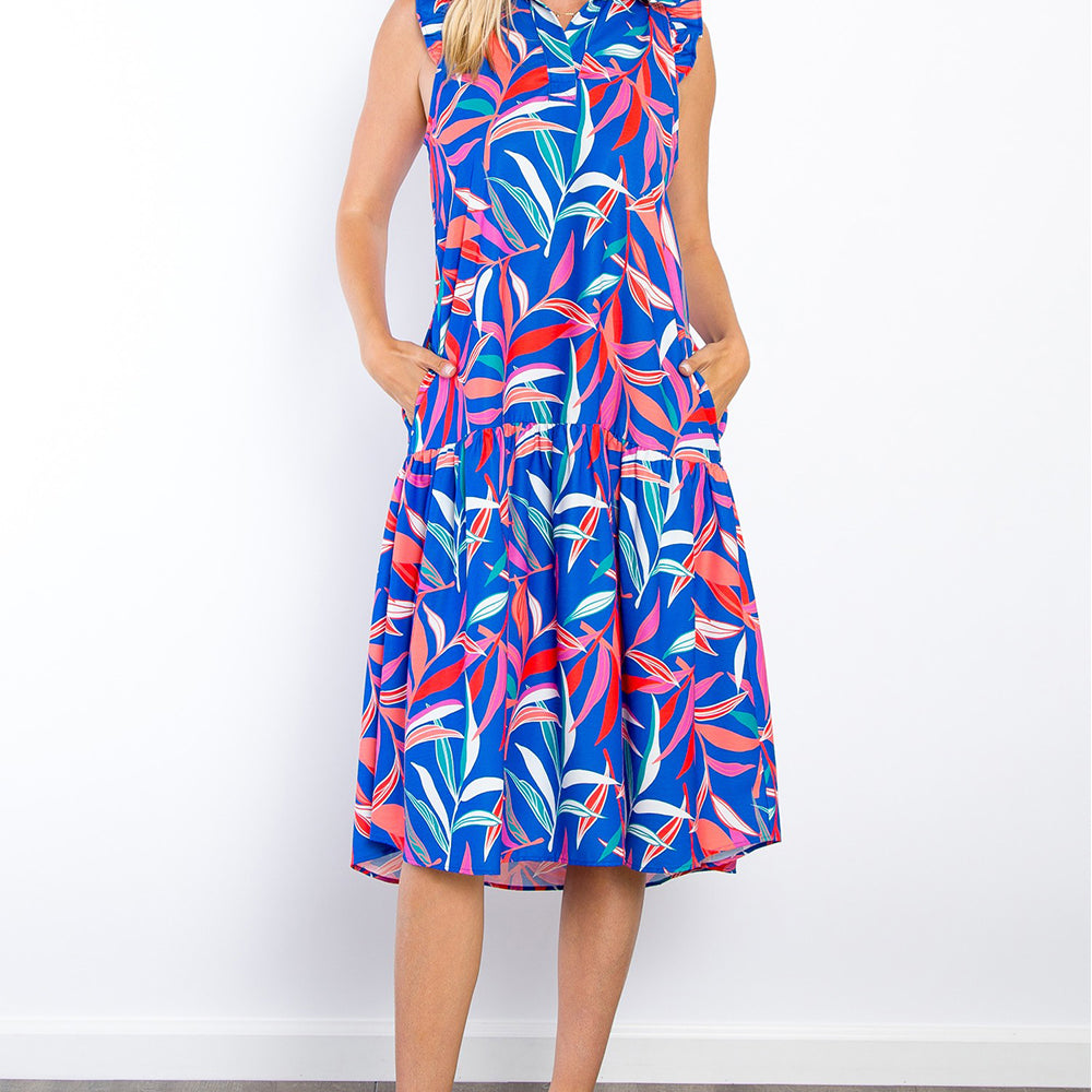 Be Stage Print Ruffled Midi Dress with Pockets