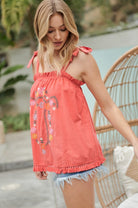 Embroidered Sleeveless Ruffle Tank Top Davi & Dani