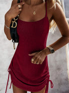 Drawstring Scoop Neck Spaghetti Strap Knit Dress Trendsi