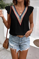 Full Size Ruffled V-Neck Cap Sleeve Blouse Trendsi