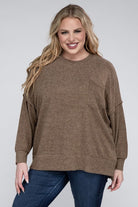 Plus Brushed Melange Drop Shoulder Sweater ZENANA